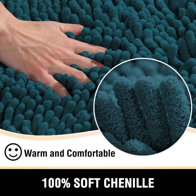 H.VERSAILTEX Bathroom Rugs Bath Mats Non Slip Luxury Chenille Bathroom Runner Rug 47x17 Extra Soft and Absorbent Shaggy Rugs Washable Dry Fast Area Carpet Mats, Tub - Dark Teal - Image 3